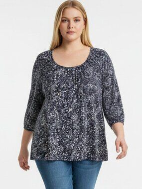 ANNE KLEIN Abstract Micro Dot Print Scoop Neck 3/4 Sleeve Blouse Size 2X, UNWORN